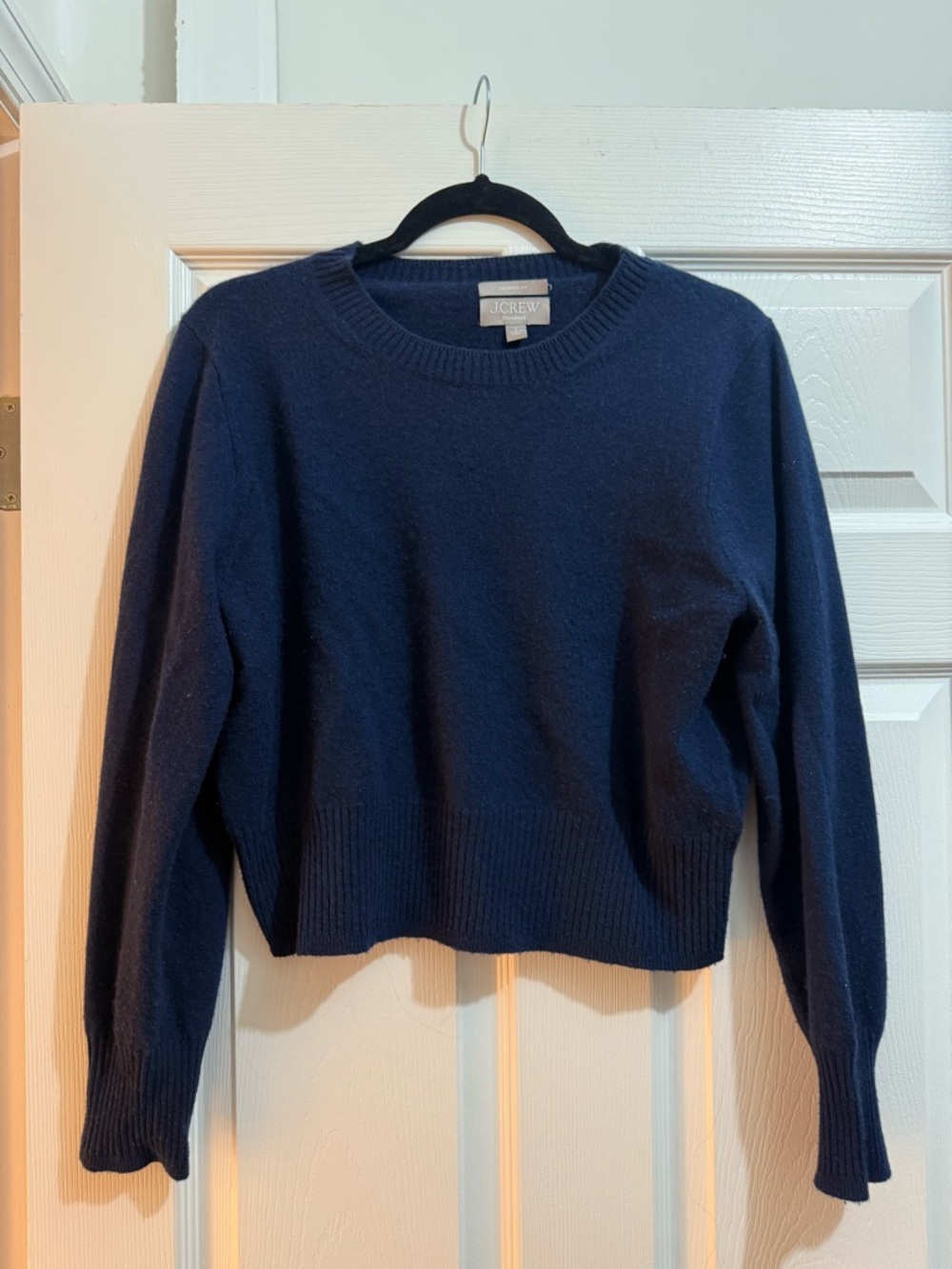 J Crew Cropped Navy Crewneck Sweater - Picture 2 of 4